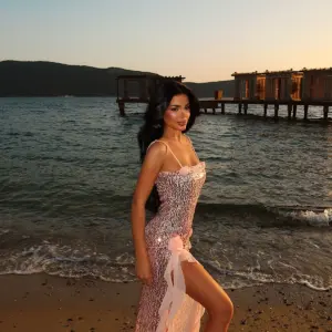 Paxton Sequined Long Slit Dress - Pink - Brand: EYYO ATELIER - Women & Kids, Baby Clothes Wholesale - TheBS Women