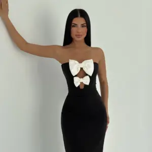 Bow Detail Strapless Dress - Mix Color - Brand: EYYO ATELIER - Women & Kids, Baby Clothes Wholesale - TheBS Women