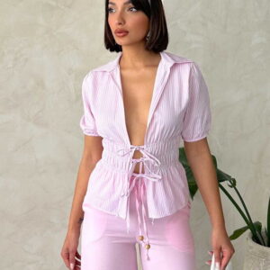 D2812 Front Tie Striped Shirt - Brand: Topshow - Women & Kids, Baby Clothes Wholesale - TheBS Women