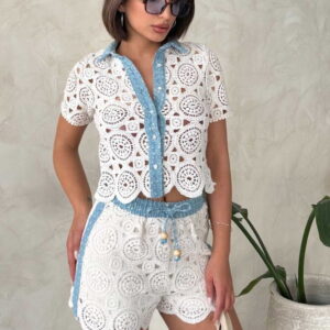 Denim Detailed Lace Shirt - Raw - Brand: Topshow - Women & Kids, Baby Clothes Wholesale - TheBS Women