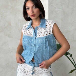 Lace Detailed Sequin Denim Jacket - Brand: Topshow - Women & Kids, Baby Clothes Wholesale - TheBS Women