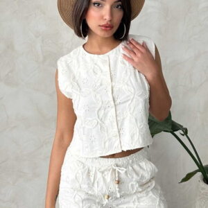Embroidered Slit Sleeveless Blouse - Cream - Brand: Topshow - Women & Kids, Baby Clothes Wholesale - TheBS Women