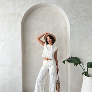 Embroidered Slit Sleeveless Blouse - Cream - Brand: Topshow - Women & Kids, Baby Clothes Wholesale - TheBS Women