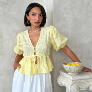 Front Tie Embroidered Voile Blouse - Brand: Topshow - Women & Kids, Baby Clothes Wholesale - TheBS Women