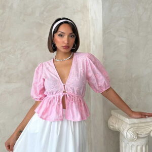 Front Tie Embroidered Voile Blouse - Brand: Topshow - Women & Kids, Baby Clothes Wholesale - TheBS Women