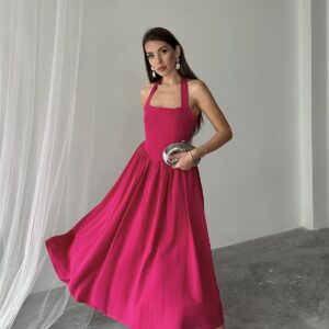 WholesaleNeck Tie Up Linen Dress - Brand: Elisa - Women & Kids, Baby Clothes Wholesale - TheBS Women