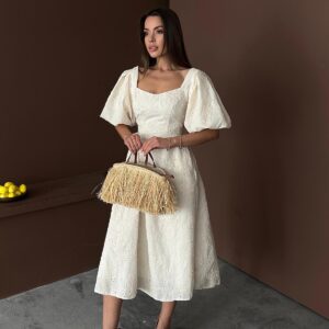 WholesaleBalloon Sleeve Lace Embroidery Dress - Brand: Elisa - Women & Kids, Baby Clothes Wholesale - TheBS Women