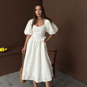 WholesaleBalloon Sleeve Lace Embroidery Dress - Brand: Elisa - Women & Kids, Baby Clothes Wholesale - TheBS Women