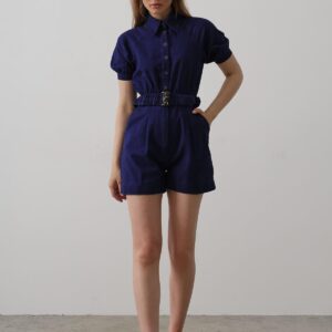 Shirt Collar Gabardine Jumpsuit - Indigo - Brand: Reyon - Women & Kids, Baby Clothes Wholesale - TheBS Women