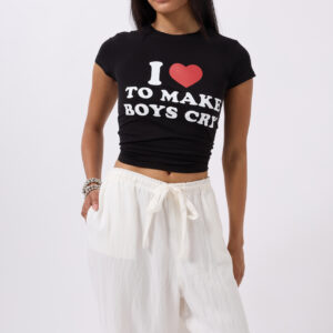 Embroidery Detail Printed Crop T-shirt - Brand: Black Fashion - Women & Kids, Baby Clothes Wholesale - TheBS Women