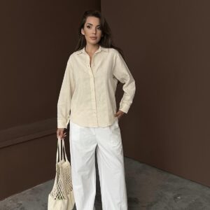 Wholesale Beige Jacquard Linen Shirt - Brand: Elisa - Women & Kids, Baby Clothes Wholesale - TheBS Women