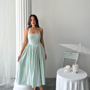 WholesaleNeck Tie Linen Dress - Brand: Elisa - Women & Kids, Baby Clothes Wholesale - TheBS Women