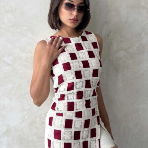 Sleeveless Checkered Checkered Blouse - Raw Burgundy - Brand: Topshow - Women & Kids, Baby Clothes Wholesale - TheBS Women