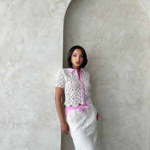 D 2796 Denim Detailed Lace Long Skirt - Raw Pink - Brand: Topshow - Women & Kids, Baby Clothes Wholesale - TheBS Women