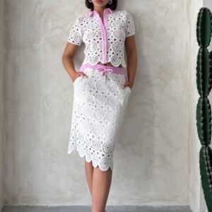 D 2796 Denim Detailed Lace Long Skirt - Raw Pink - Brand: Topshow - Women & Kids, Baby Clothes Wholesale - TheBS Women