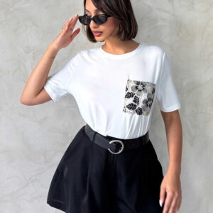 Pocket Detailed T-Shirt - Cream - Brand: Topshow - Women & Kids, Baby Clothes Wholesale - TheBS Women