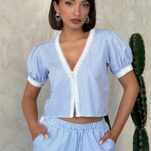 Guipure Detailed Striped Blouse - Brand: Topshow - Women & Kids, Baby Clothes Wholesale - TheBS Women