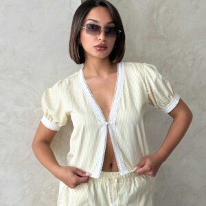 Guipure Detailed Striped Blouse - Brand: Topshow - Women & Kids, Baby Clothes Wholesale - TheBS Women