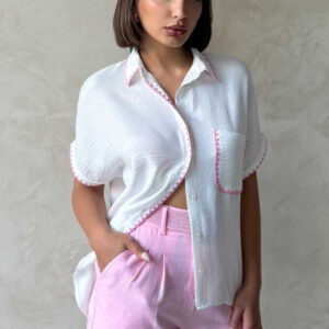 Shepherd Stitched Linen Shirt - Cream - Brand: Topshow - Women & Kids, Baby Clothes Wholesale - TheBS Women