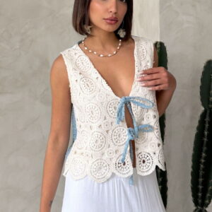 Denim Detailed Lace Vest With Front Closure - Raw - Brand: Topshow - Women & Kids, Baby Clothes Wholesale - TheBS Women