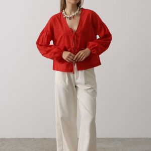 Heart Detailed Tie Embroidered Blouse - Brand: Reyon - Women & Kids, Baby Clothes Wholesale - TheBS Women