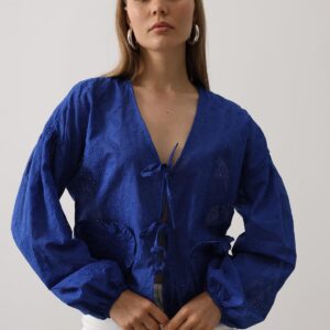 Heart Detailed Tie Embroidered Blouse - Saks - Brand: Reyon - Women & Kids, Baby Clothes Wholesale - TheBS Women