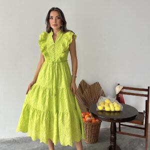 Wholesale OilRuffle Buttoned Dress - Brand: Elisa - Women & Kids, Baby Clothes Wholesale - TheBS Women