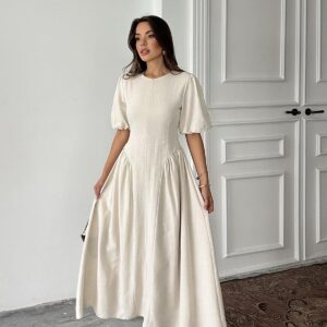 WholesaleBack Tie Ruffle Linen Dress - Brand: Elisa - Women & Kids, Baby Clothes Wholesale - TheBS Women