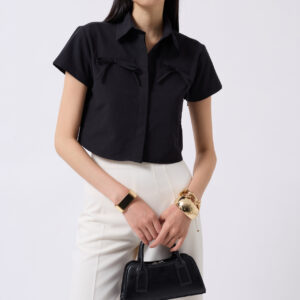 Ribbon Detail Crop Shirt - Brand: Black Fashion - Women & Kids, Baby Clothes Wholesale - TheBS Women