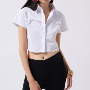 Ribbon Detail Crop Shirt - Brand: Black Fashion - Women & Kids, Baby Clothes Wholesale - TheBS Women