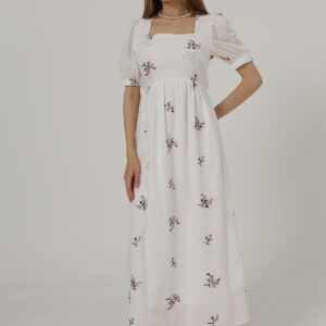 Embroidered Back Bow Tie Dress - White - Brand: Reyon - Women & Kids, Baby Clothes Wholesale - TheBS Women