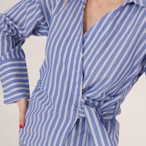 Side Tie Detailed Striped Blue Wholesale Shirt - Brand: Lustrin - Women & Kids, Baby Clothes Wholesale - TheBS Women