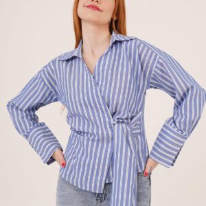 Side Tie Detailed Striped Blue Wholesale Shirt - Brand: Lustrin - Women & Kids, Baby Clothes Wholesale - TheBS Women