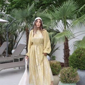 Wholesale Yellow Floral Pattern Waist Belted Dominant Collar Dress - Brand: Elisa - Women & Kids, Baby Clothes Wholesale - TheBS Women