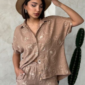 Embroidered Shirt - Light Brown Dsn2 - Brand: Topshow - Women & Kids, Baby Clothes Wholesale - TheBS Women