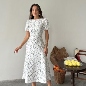 White Floral Fit And Flare Dress - Brand: Elisa - Women & Kids, Baby Clothes Wholesale - TheBS Women