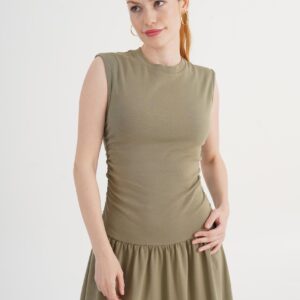 Khaki Fit And Flare Maxi Dress With Cap Sleeves - Brand: Lustrin - Women & Kids, Baby Clothes Wholesale - TheBS Women