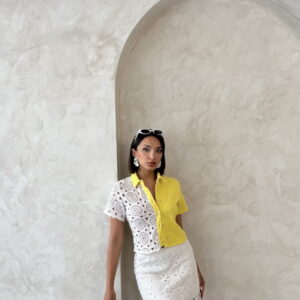 White Slim Fit Polo Neck Crop Shirt - Brand: Topshow - Women & Kids, Baby Clothes Wholesale - TheBS Women