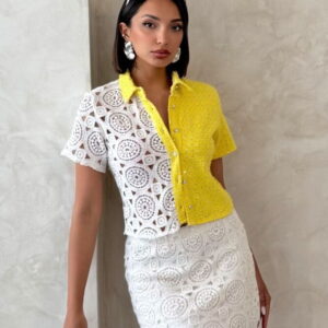 White Slim Fit Polo Neck Crop Shirt - Brand: Topshow - Women & Kids, Baby Clothes Wholesale - TheBS Women