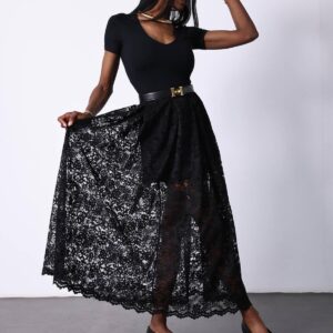 Black Elegant High Waist Flared Maxi Skirt - Brand: Cream Rouge - Women & Kids, Baby Clothes Wholesale - TheBS Women