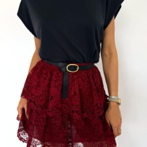 Claret Red Layered Mini Skirt High Waist - Brand: Cream Rouge - Women & Kids, Baby Clothes Wholesale - TheBS Women