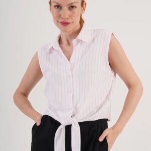 White Striped Casual Shirt With Notched Neck - Brand: Lustrin - Women & Kids, Baby Clothes Wholesale - TheBS Women