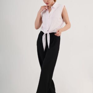 White Striped Casual Shirt With Notched Neck - Brand: Lustrin - Women & Kids, Baby Clothes Wholesale - TheBS Women