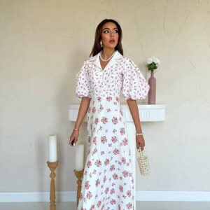 White Elegant A-Line Dress With Floral Pattern - Brand: Elisa - Women & Kids, Baby Clothes Wholesale - TheBS Women