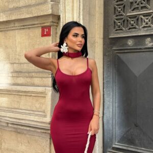 ClaretBodycon Dress With Scoop Neck - Brand: My Jest Fashion - Women & Kids, Baby Clothes Wholesale - TheBS Women