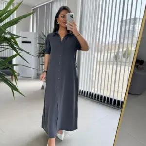 Grey Elegant Floor Length Shirt Dress - Brand: Cream Rouge - Women & Kids, Baby Clothes Wholesale - TheBS Women