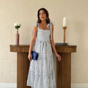 White A-Line Dress With Striped Pattern For Spring & Summer - Brand: Elisa - Women & Kids, Baby Clothes Wholesale - TheBS Women