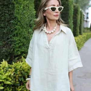 Beige Blouse With Notched Neck And 3/4 Sleeves - Brand: Cream Rouge - Women & Kids, Baby Clothes Wholesale - TheBS Women