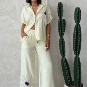 Beige Palazzo Pants With Wide Leg And Drawstring - Brand: Topshow - Women & Kids, Baby Clothes Wholesale - TheBS Women