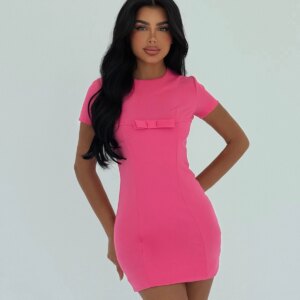 Pink Bodycon Mini Dress With Short Sleeves - Brand: EYYO ATELIER - Women & Kids, Baby Clothes Wholesale - TheBS Women